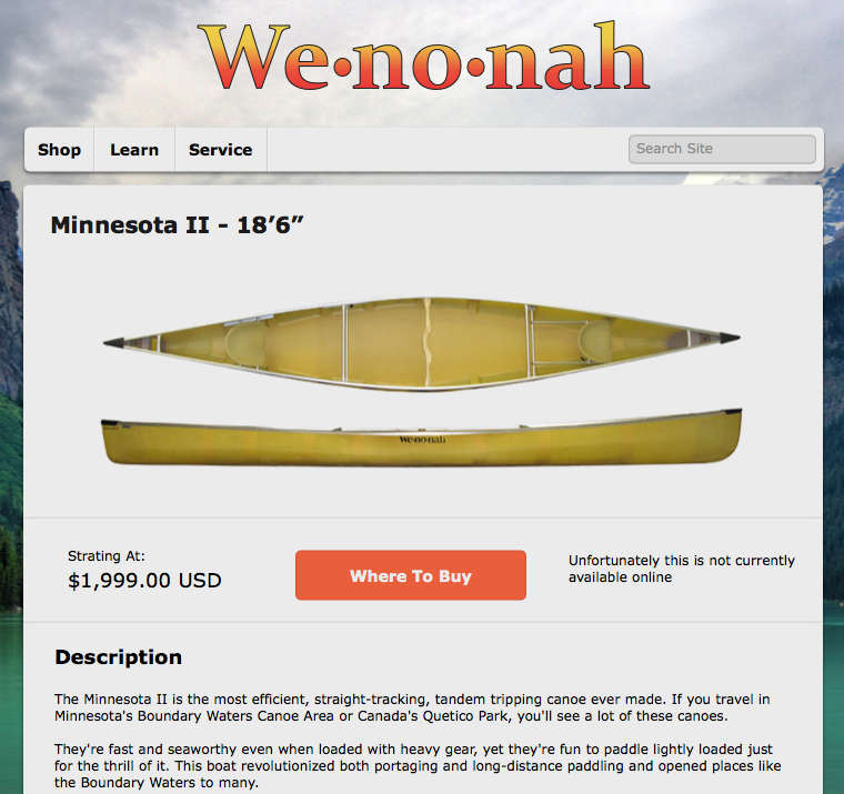 Wenonah item page for tablet